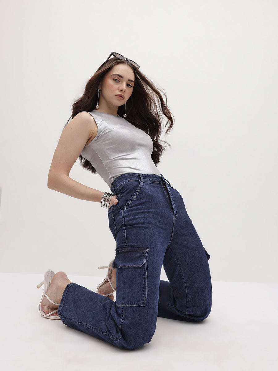 Cityscape Cargo Denim Jeans – Blue Cargo Jeans – Glossia Fashion