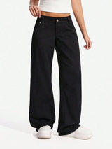 Blackline Straight Jeans – Black Straight Fit Jeans Detail View – Glossia Fashion