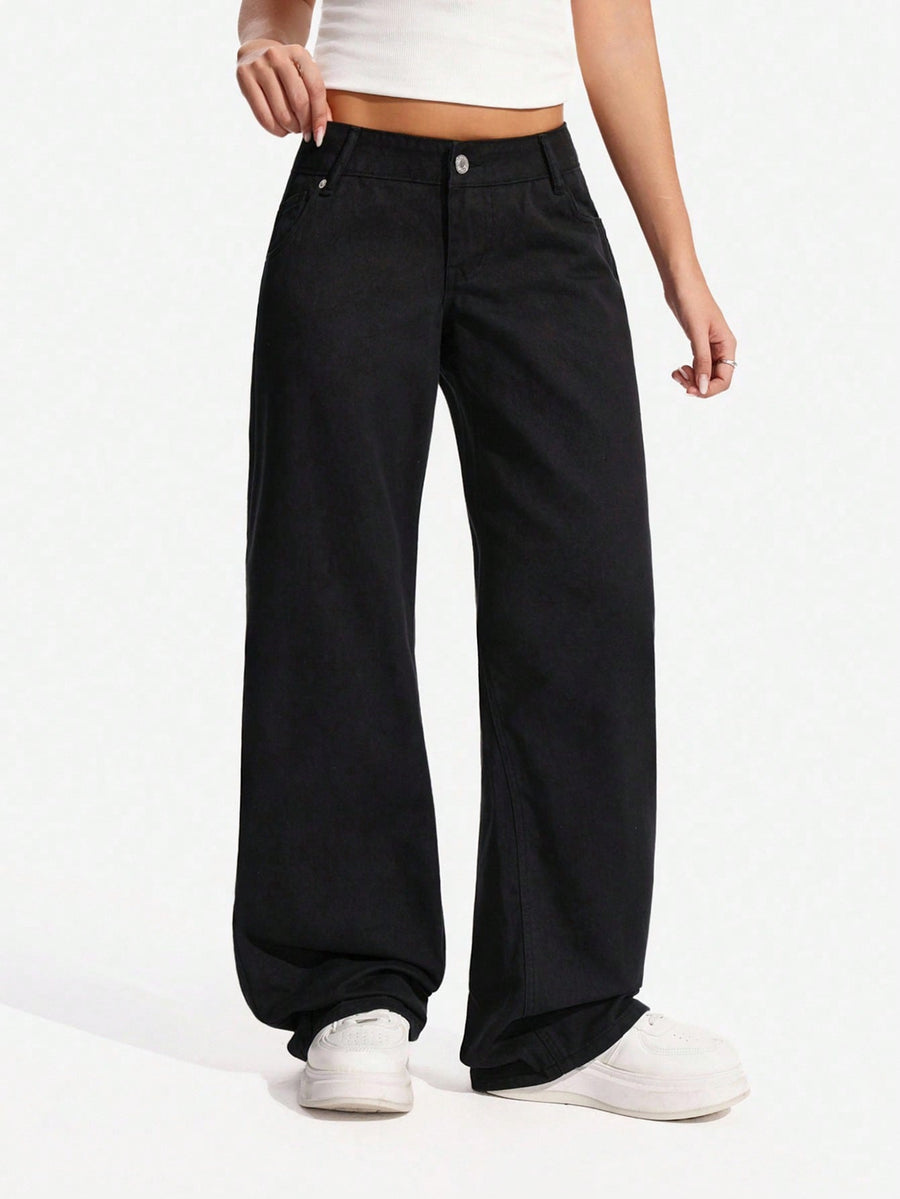 Blackline Straight Jeans – Black Straight Fit Jeans Detail View – Glossia Fashion