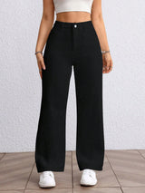 Refined Straight Denim – Black Straight Fit Jeans Front View – Glossia Fashion