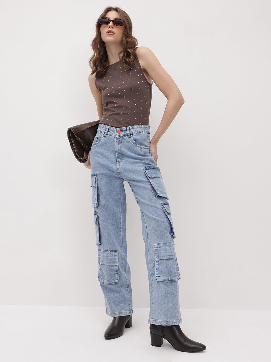 Urban Safari Scout Cargo Denim – High Rise Cargo Jeans – Glossia Fashion