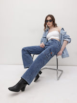 Trailblazer Cargo Denim Jeans – Blue Cargo Jeans Style View – Glossia Fashion
