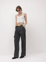 Trailblazer Cargo Denim Jeans – Black Cargo Jeans Style View – Glossia Fashion