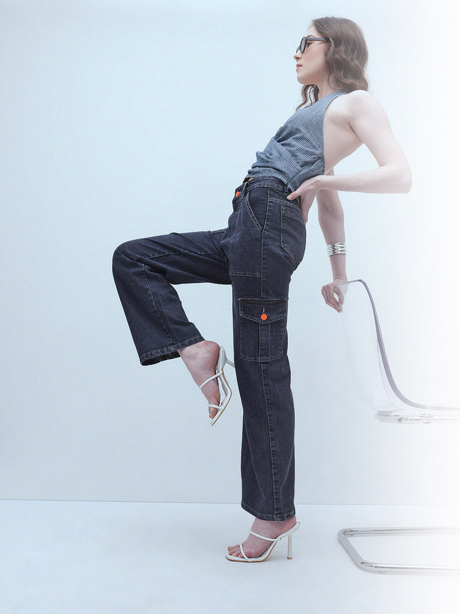 Streetwise Cargo Denim – High Rise Cargo Jeans – Glossia Fashion