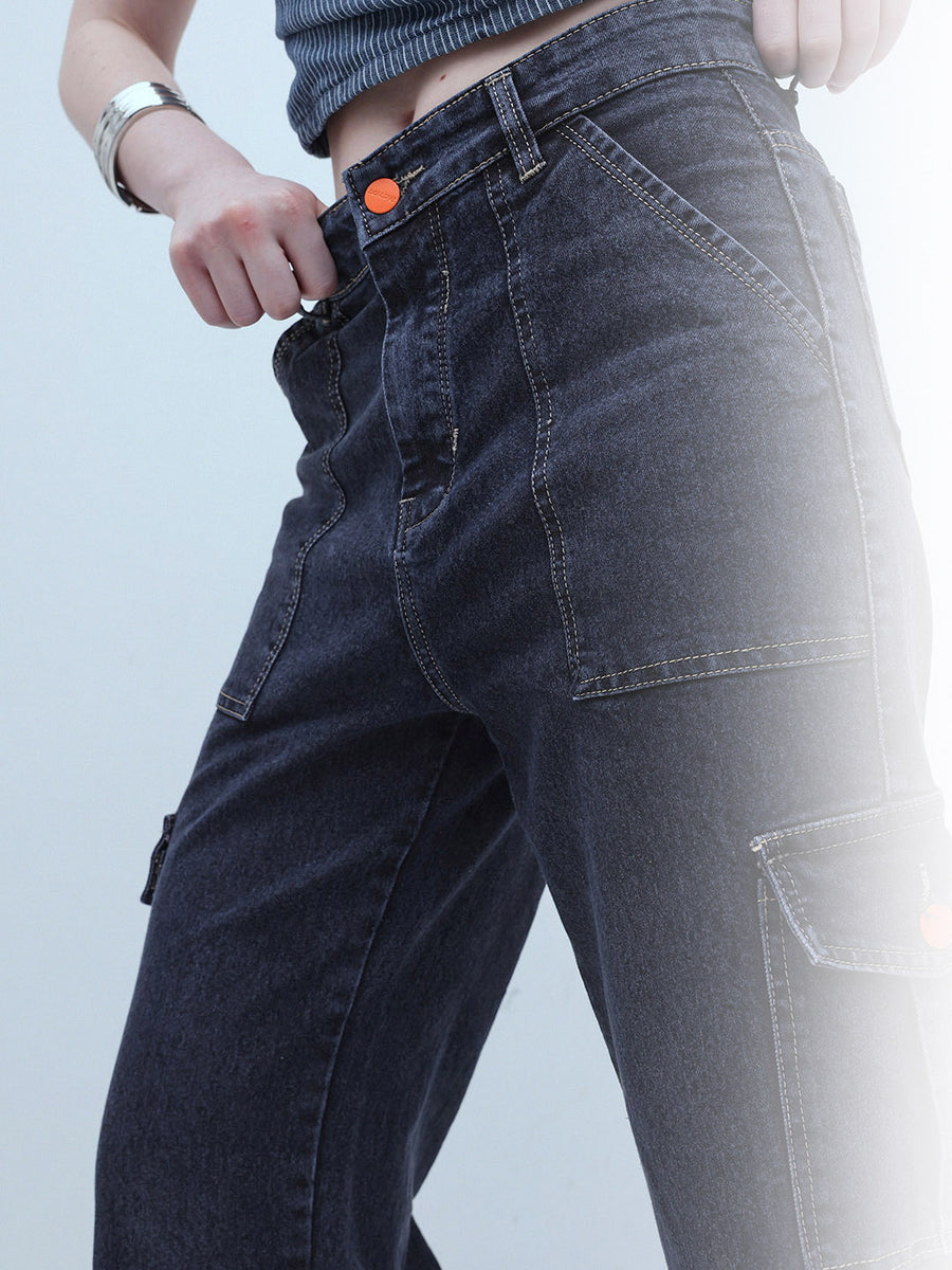 Trailblazer Cargo Denim Jeans – Navy Blue Cargo Jeans View 10 – Glossia Fashion