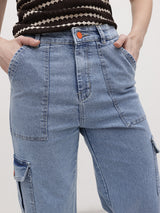 Streetwise Cargo Denim – High Rise Cargo Jeans Style View – Glossia Fashion