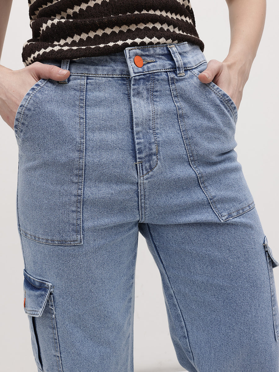 Streetwise Cargo Denim – High Rise Cargo Jeans Style View – Glossia Fashion