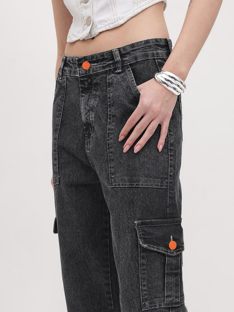 Trailblazer Cargo Denim Jeans – Black Cargo Jeans View 10 – Glossia Fashion