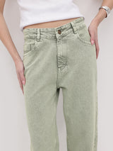 Urban Pop Colored Straight Denim – Light Green Straight Fit Jeans Style View – Glossia Fashion