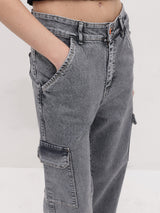 Cityscape Cargo Denim Jeans – Grey Cargo Jeans Style View – Glossia Fashion