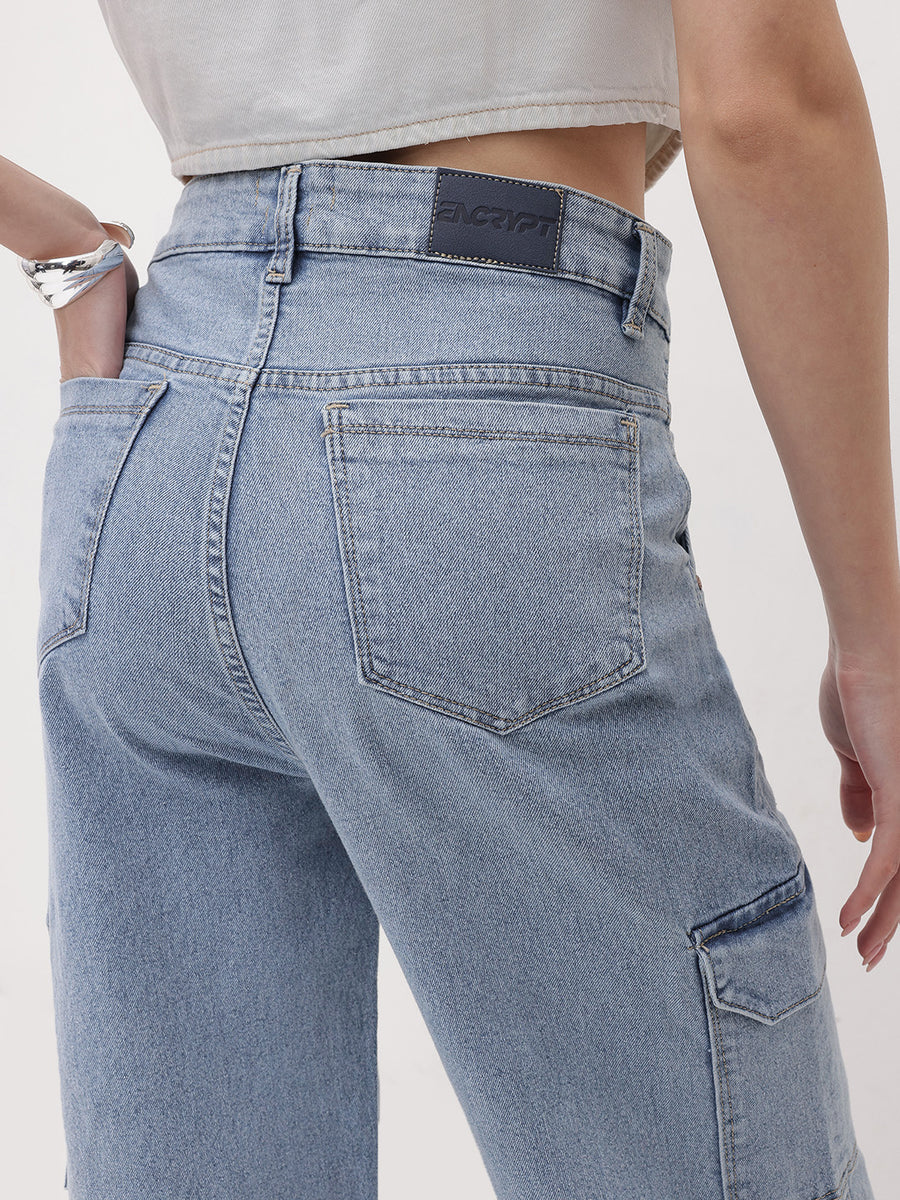 Metro Maven Cargo Jeans – High Rise Cargo Jeans Model View – Glossia Fashion