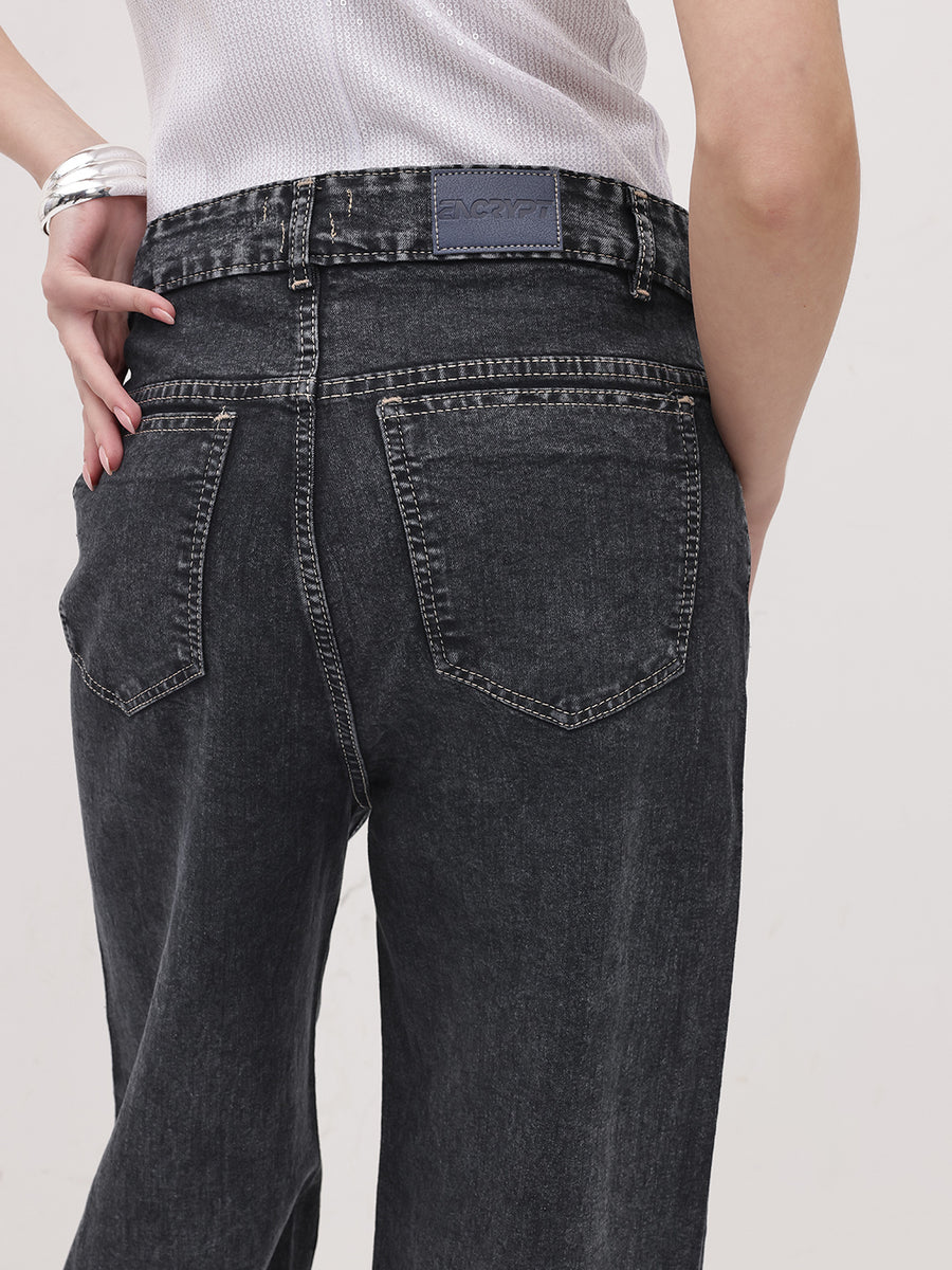 Evening Haze Straight fit Jeans – High Rise Straight Fit Jeans Model View – Glossia Fashion
