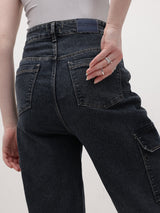 Cityscape Cargo Denim Jeans – Black Cargo Jeans Style View – Glossia Fashion