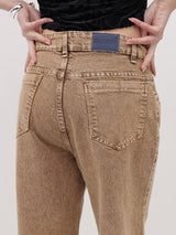 Bold Tone Classic Straight Jeans – Brown Straight Fit Jeans Model View – Glossia Fashion
