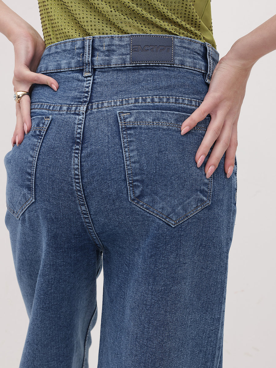Blue Wave Straight Fit Jeans – Blue Straight Fit Jeans Style View – Glossia Fashion