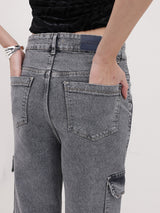 Cityscape Cargo Denim Jeans – Grey Cargo Jeans Model View – Glossia Fashion