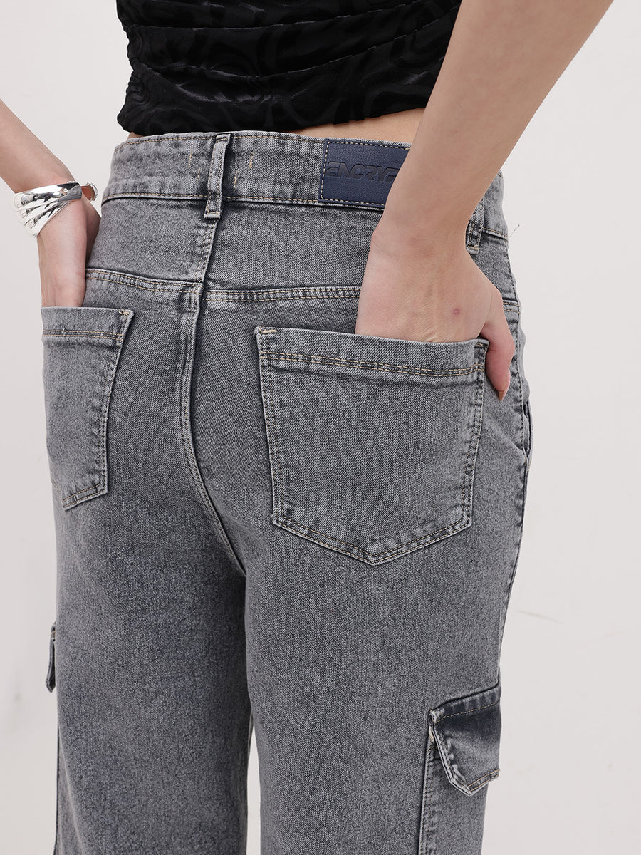 Cityscape Cargo Denim Jeans – Grey Cargo Jeans Model View – Glossia Fashion