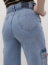 Streetwise Cargo Denim – High Rise Cargo Jeans Model View – Glossia Fashion