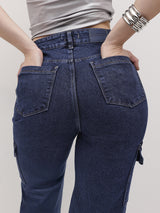 Cityscape Cargo Denim Jeans – Blue Cargo Jeans Model View – Glossia Fashion