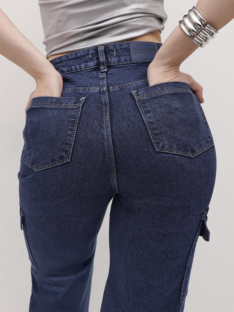 Cityscape Cargo Denim Jeans – Blue Cargo Jeans Model View – Glossia Fashion