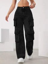 Cityscape Adventurer Cargo Denim – High Rise Cargo Jeans Front View – Glossia Fashion