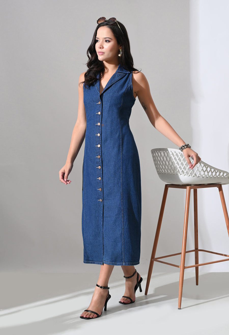 Elara Collared Denim Midi
