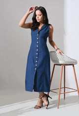 Elara Collared Denim Midi