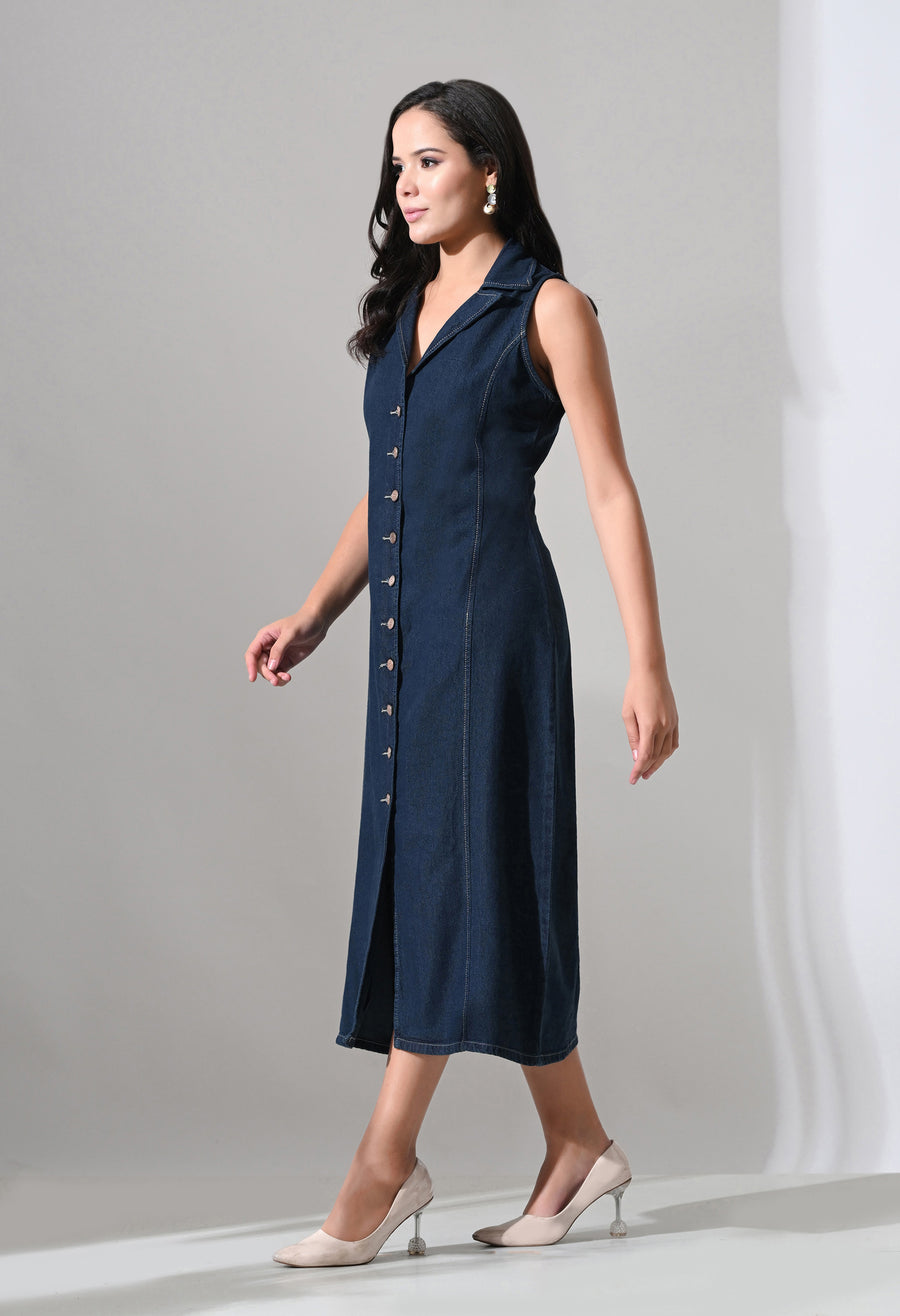 Elara Collared Denim Midi