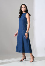Tie-Back Denim Midi Dress