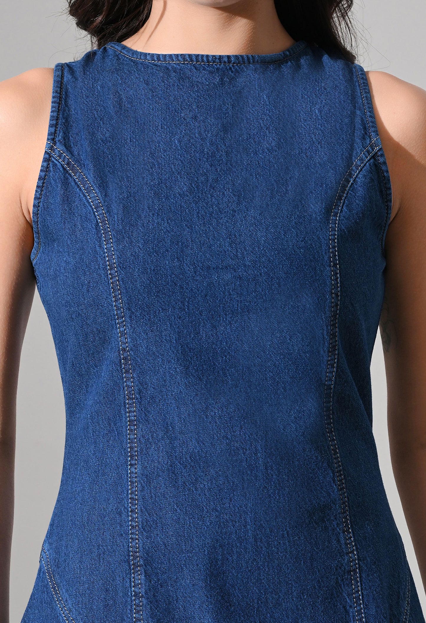 Tie-Back Denim Midi Dress