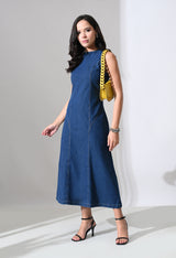 Tie-Back Denim Midi Dress