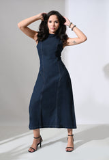 Tie-Back Denim Midi Dress