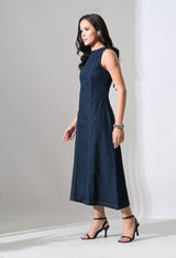 Tie-Back Denim Midi Dress