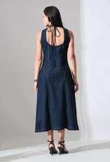 Tie-Back Denim Midi Dress