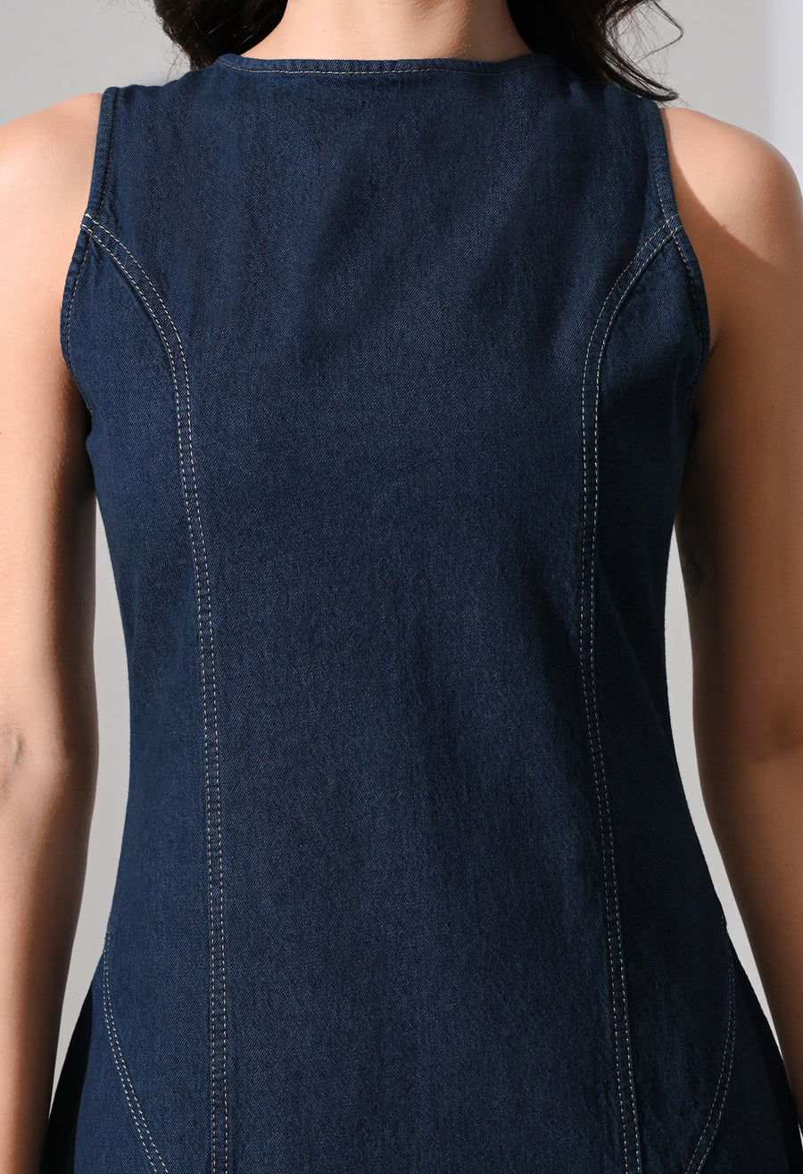 Tie-Back Denim Midi Dress
