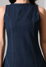 Tie-Back Denim Midi Dress