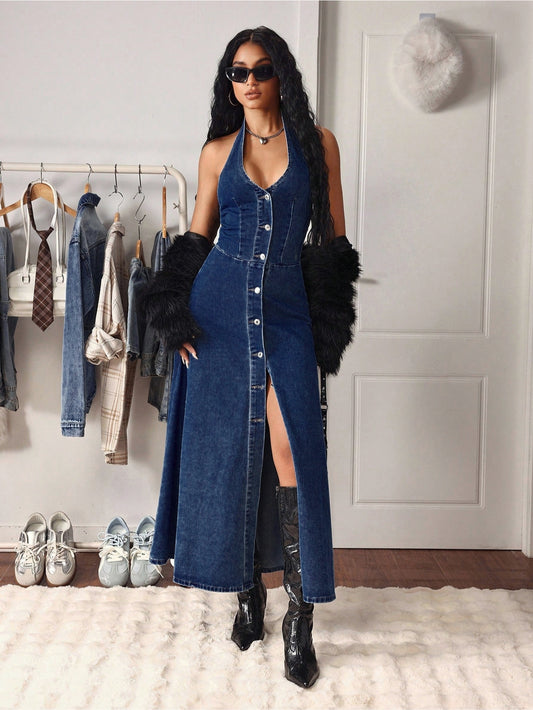 Coastal Denim Grace – Dark Blue Denim Jeans Front View – Glossia Fashion