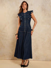 A-Line Zip Fly Flutter Sleeve Denim Dress