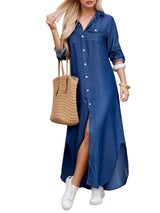 Seaside Stroll Maxi – Blue Denim Jeans Detail View – Glossia Fashion