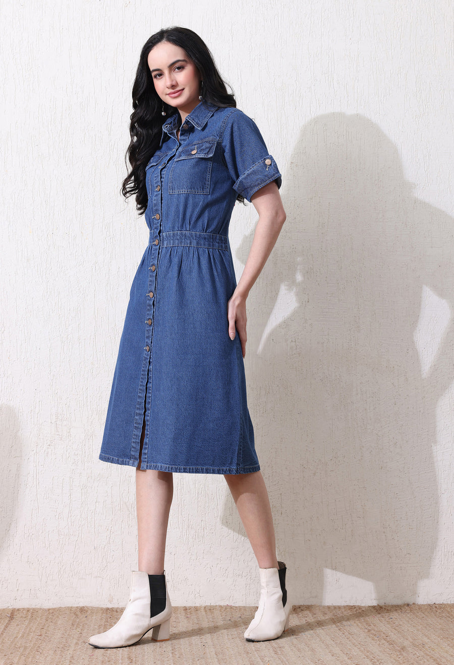 Denim Grace Collared Midi