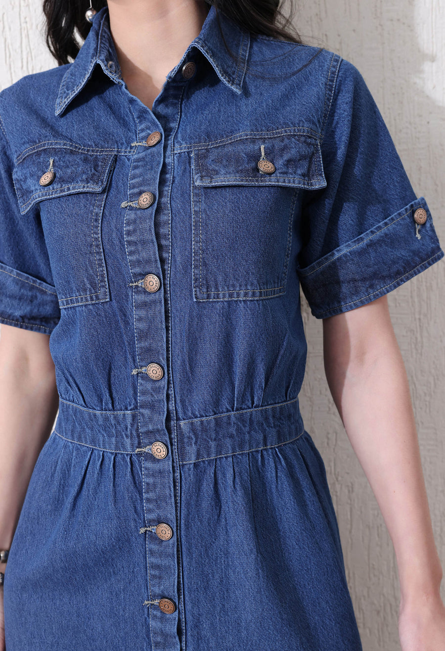 Denim Grace Collared Midi