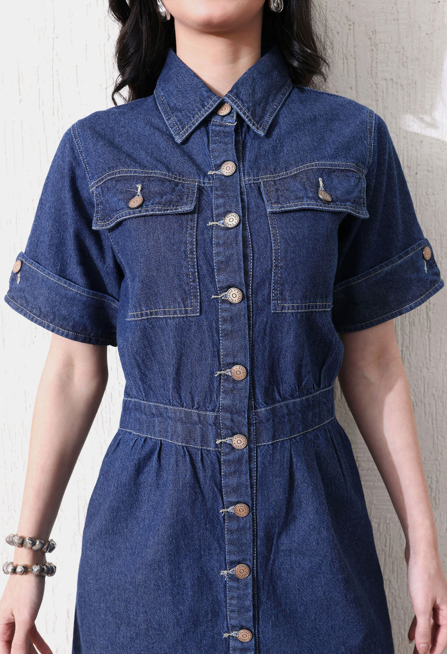 Denim Grace Collared Midi