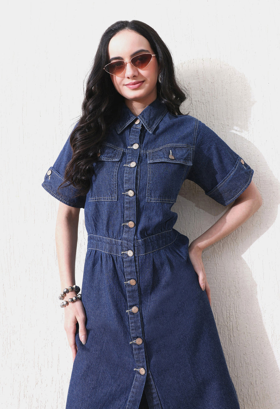 Denim Grace Collared Midi