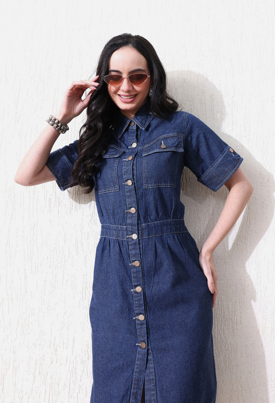 Denim Grace Collared Midi