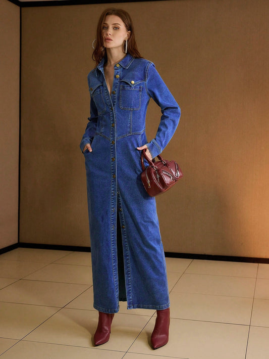 Bold Frontier Shirt Dress – Blue Dress – Glossia Fashion
