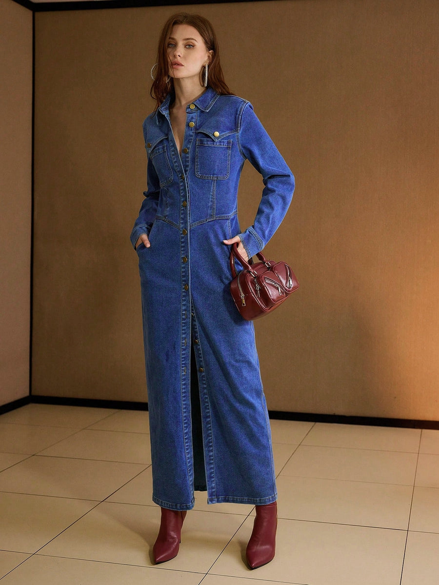 Bold Frontier Shirt Dress – Blue Dress – Glossia Fashion