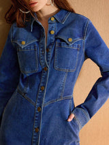 Bold Frontier Shirt Dress – Blue Dress Side View – Glossia Fashion