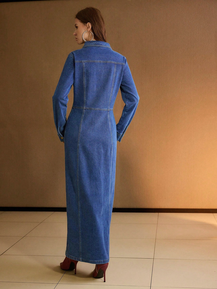 Bold Frontier Shirt Dress – Blue Dress Back View – Glossia Fashion