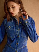 Bold Frontier Shirt Dress – Blue Dress Style View – Glossia Fashion
