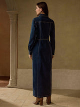 Bold Frontier Shirt Dress – Navy Blue Dress Side View – Glossia Fashion